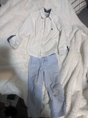 Janie and Jack White Button-Up Shirt with Blue Pinstripe Pants